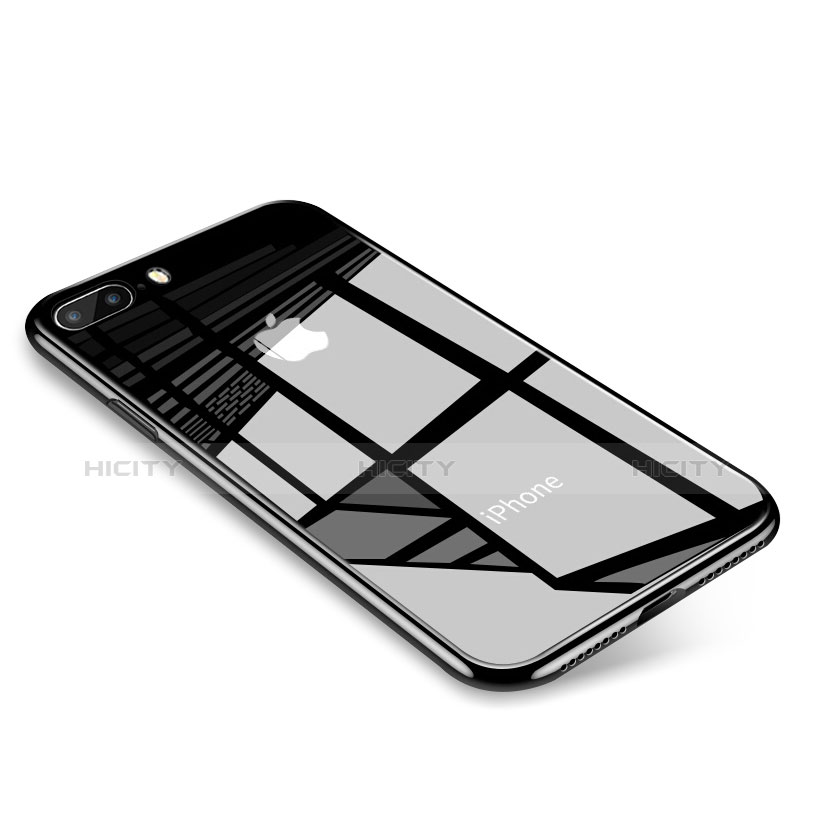 Coque Contour Silicone et Vitre Transparente Miroir Housse Etui pour Apple iPhone 7 Plus Noir Plus