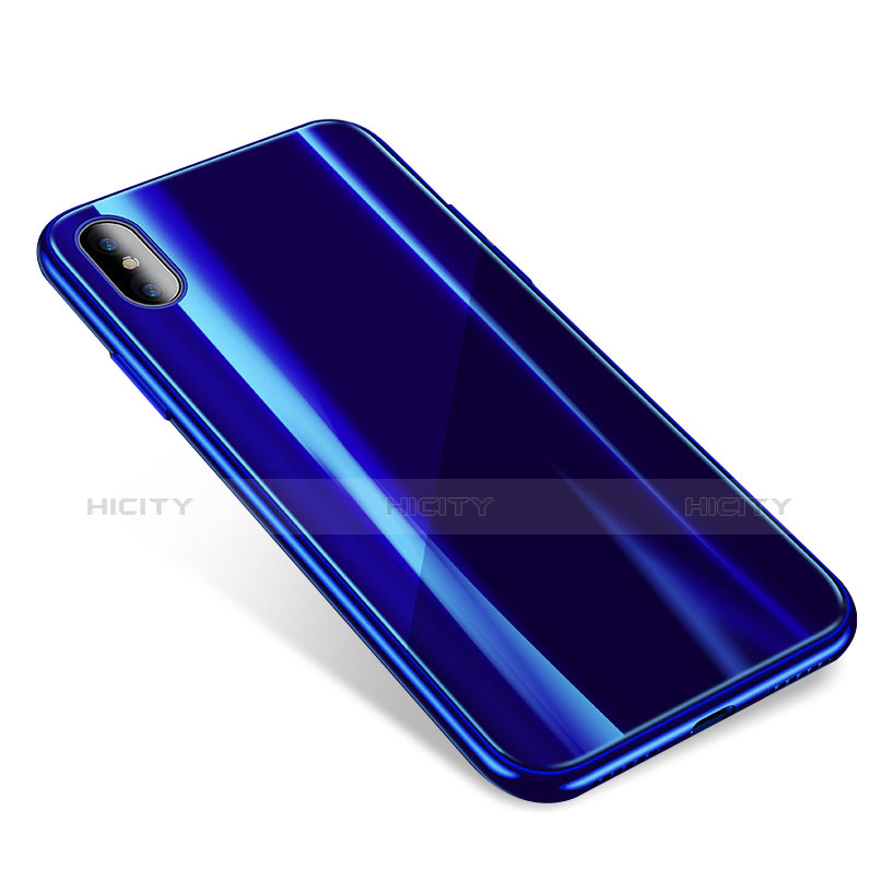 Coque Contour Silicone et Vitre Transparente Miroir Housse Etui pour Apple iPhone X Bleu Plus