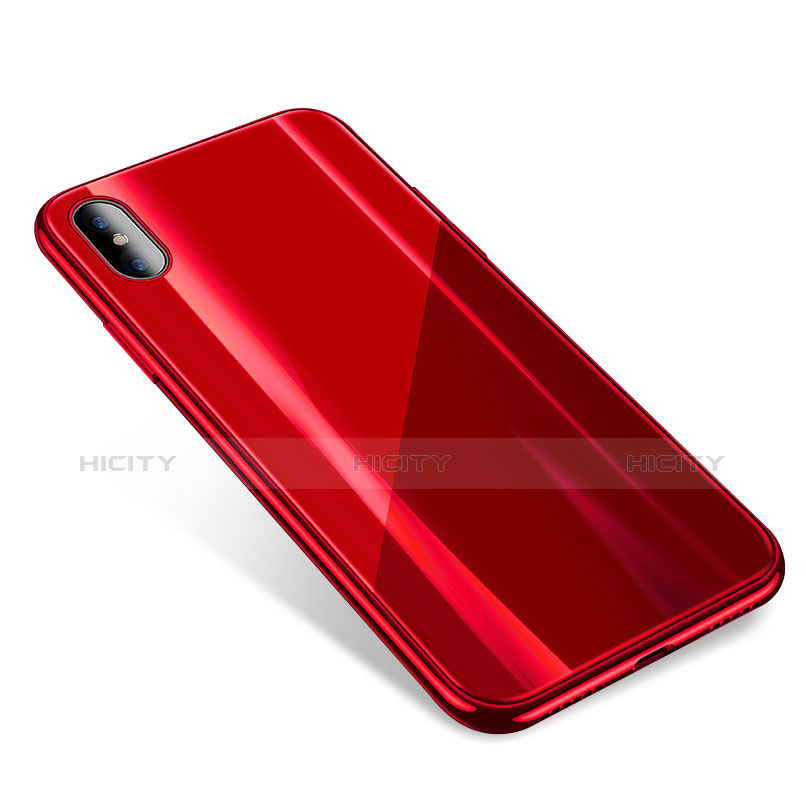 Coque Contour Silicone et Vitre Transparente Miroir Housse Etui pour Apple iPhone X Rouge Plus