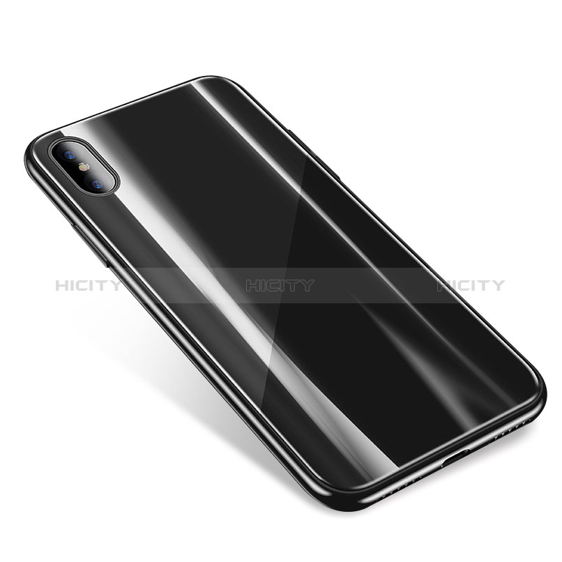 Coque Contour Silicone et Vitre Transparente Miroir Housse Etui pour Apple iPhone Xs Max Noir Plus