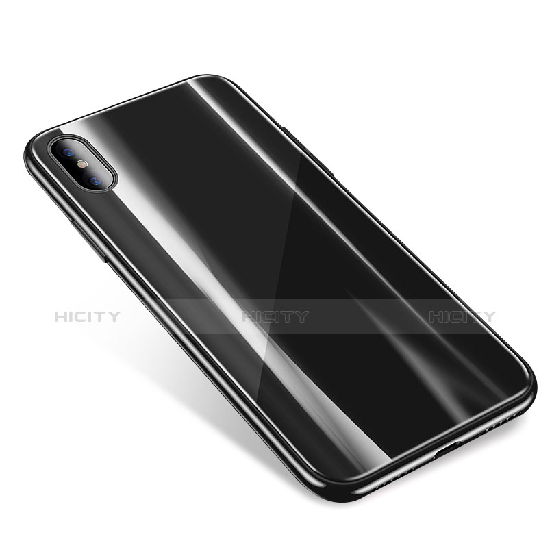 Coque Contour Silicone et Vitre Transparente Miroir Housse Etui pour Apple iPhone Xs Noir Plus