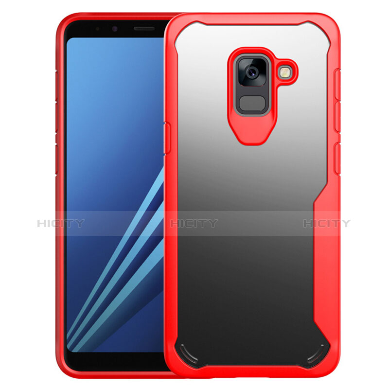 Coque Contour Silicone et Vitre Transparente Miroir Housse Etui pour Samsung Galaxy A8+ A8 Plus (2018) A730F Rouge Plus