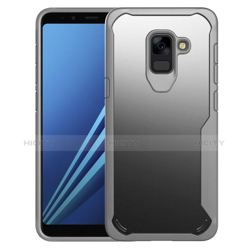 Coque Contour Silicone et Vitre Transparente Miroir Housse Etui pour Samsung Galaxy A8+ A8 Plus (2018) Duos A730F Gris Plus