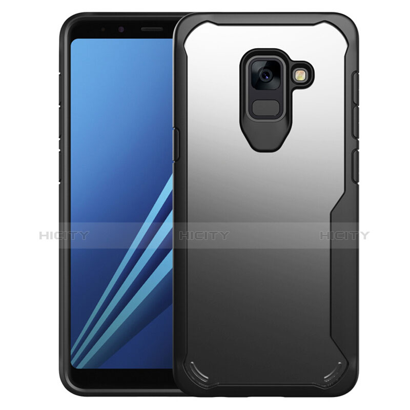 Coque Contour Silicone et Vitre Transparente Miroir Housse Etui pour Samsung Galaxy A8+ A8 Plus (2018) Duos A730F Noir Plus