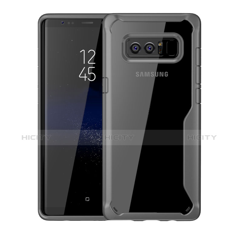 Coque Contour Silicone et Vitre Transparente Miroir Housse Etui pour Samsung Galaxy Note 8 Gris Plus