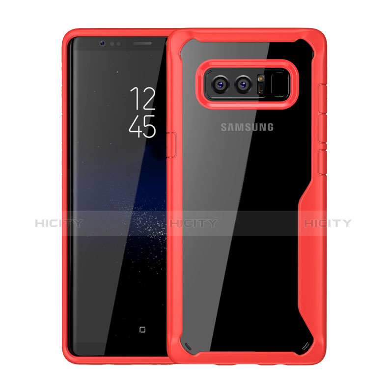 Coque Contour Silicone et Vitre Transparente Miroir Housse Etui pour Samsung Galaxy Note 8 Rouge Plus