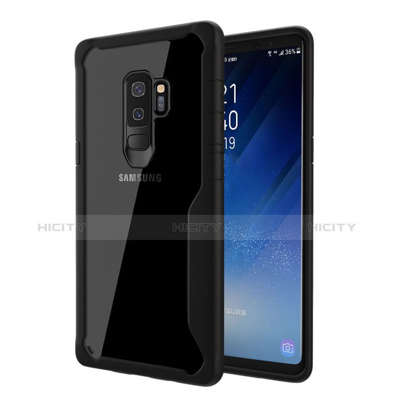 Coque Contour Silicone et Vitre Transparente Miroir Housse Etui pour Samsung Galaxy S9 Plus Noir Plus