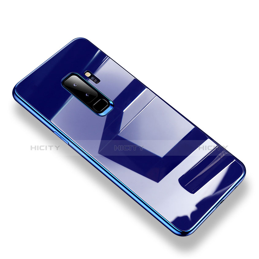 Coque Contour Silicone et Vitre Transparente Miroir Housse Etui S01 pour Samsung Galaxy S9 Plus Bleu Plus