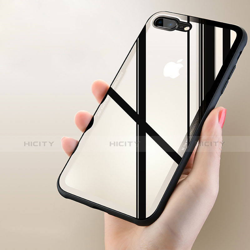 Coque Contour Silicone et Vitre Transparente Miroir pour Apple iPhone 7 Plus Clair Plus