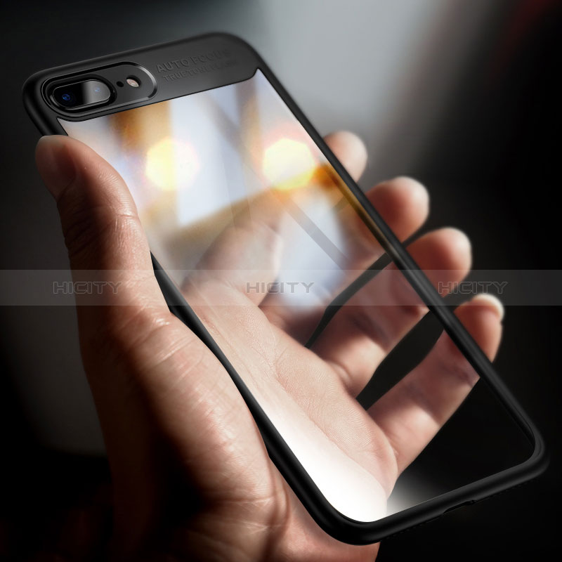 Coque Contour Silicone et Vitre Transparente Miroir pour Apple iPhone 8 Plus Noir Plus