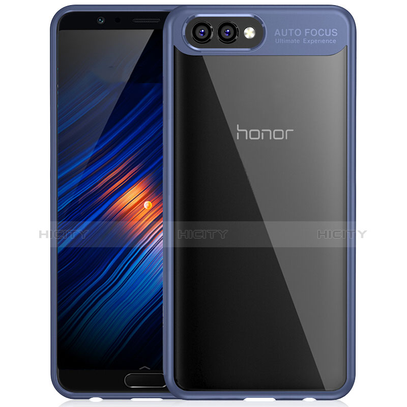 Coque Contour Silicone et Vitre Transparente Miroir pour Huawei Honor V10 Bleu Plus