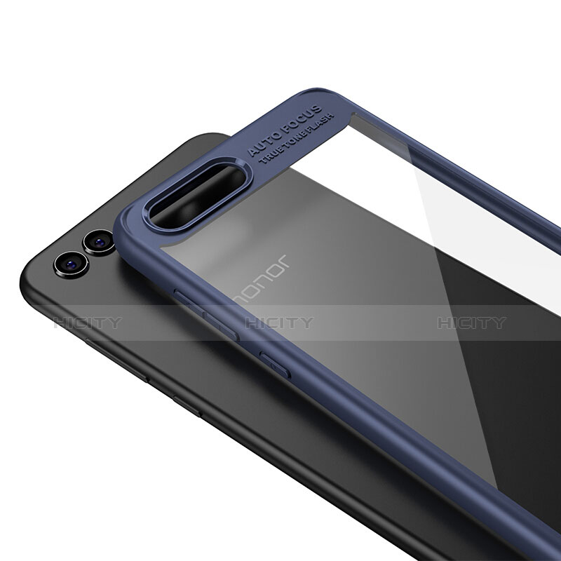 Coque Contour Silicone et Vitre Transparente Miroir pour Huawei Honor V10 Bleu Plus