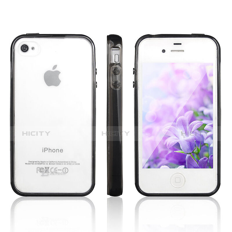 Coque Contour Silicone et Vitre Transparente pour Apple iPhone 4 Noir Plus