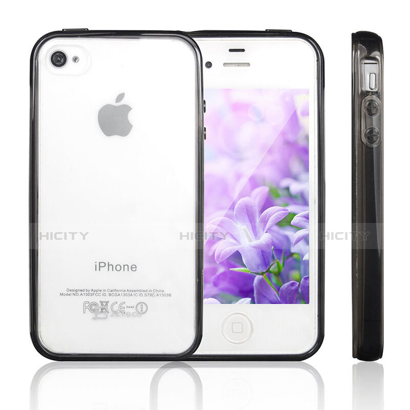 Coque Contour Silicone et Vitre Transparente pour Apple iPhone 4 Noir Plus