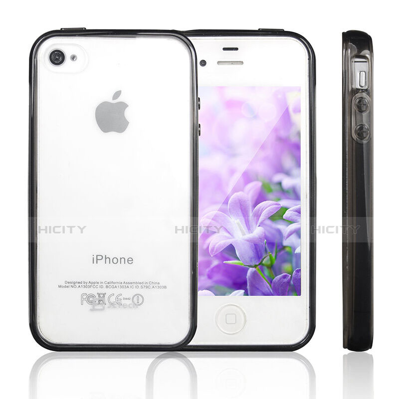 Coque Contour Silicone et Vitre Transparente pour Apple iPhone 4S Noir Plus