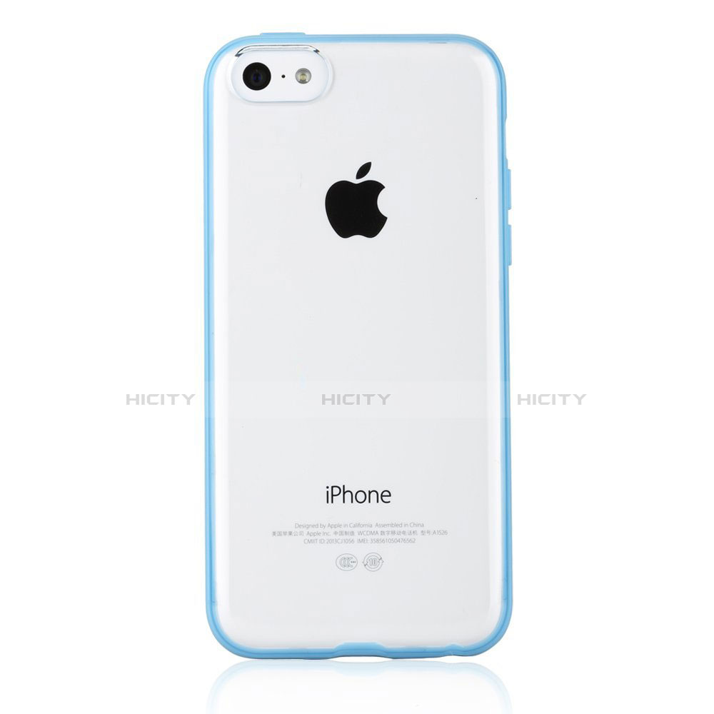 Coque Contour Silicone et Vitre Transparente T01 pour Apple iPhone 5C Bleu Ciel Plus