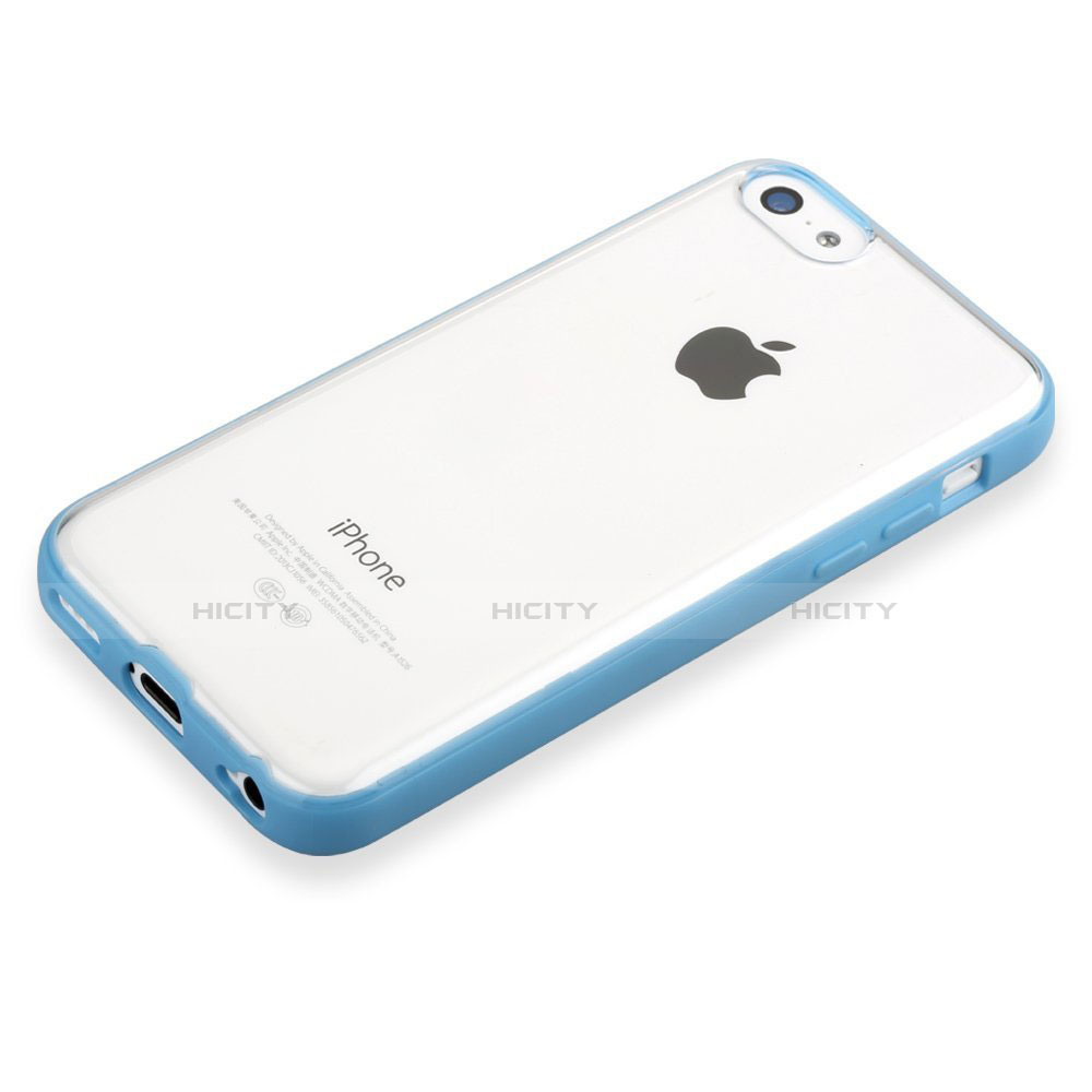 Coque Contour Silicone et Vitre Transparente T01 pour Apple iPhone 5C Bleu Ciel Plus