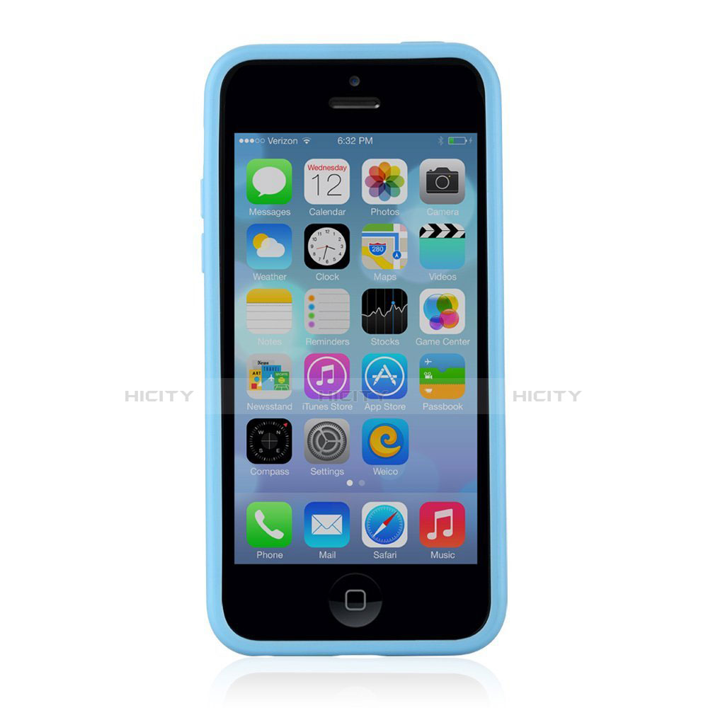 Coque Contour Silicone et Vitre Transparente T01 pour Apple iPhone 5C Bleu Ciel Plus