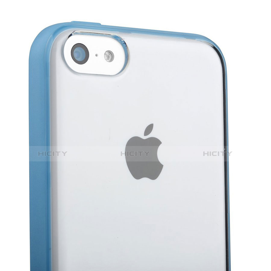 Coque Contour Silicone et Vitre Transparente T01 pour Apple iPhone 5C Bleu Ciel Plus