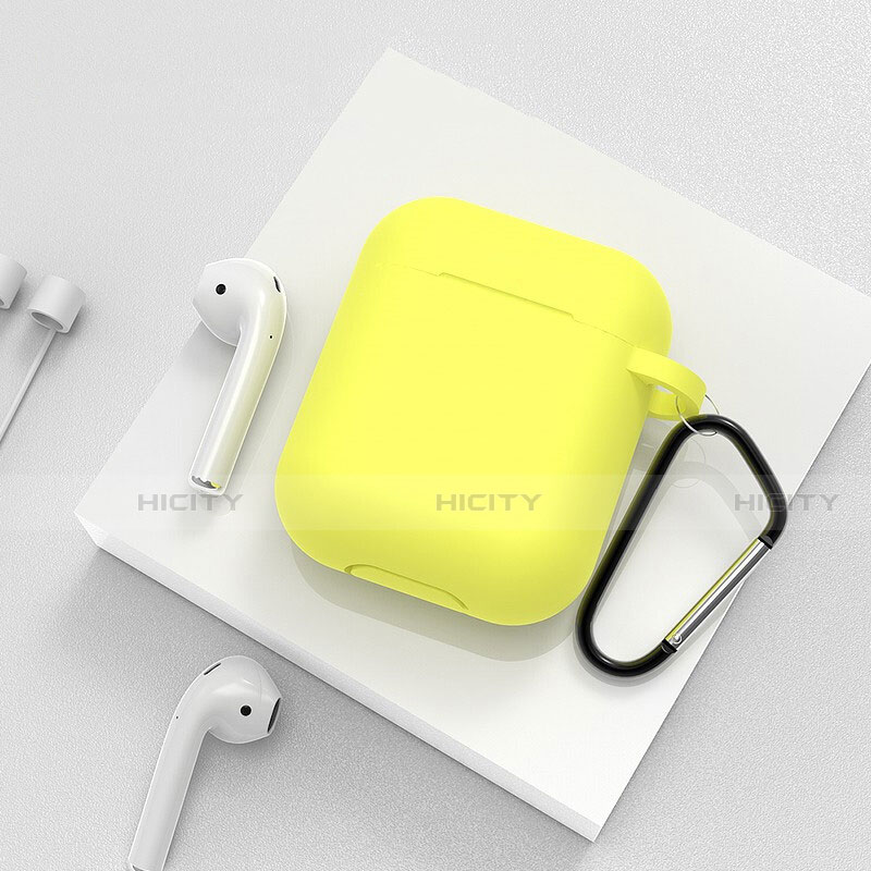 Coque de Protection en Silicone avec Mousqueton pour Boitier de Charge de Airpods C02 Jaune Plus