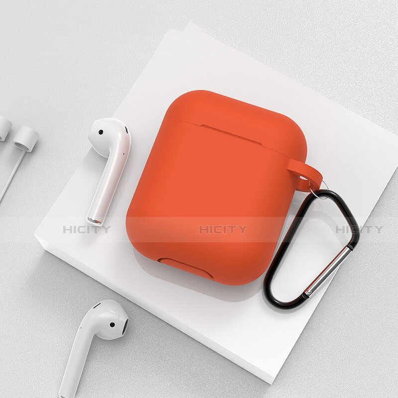 Coque de Protection en Silicone avec Mousqueton pour Boitier de Charge de Airpods C02 Orange Plus