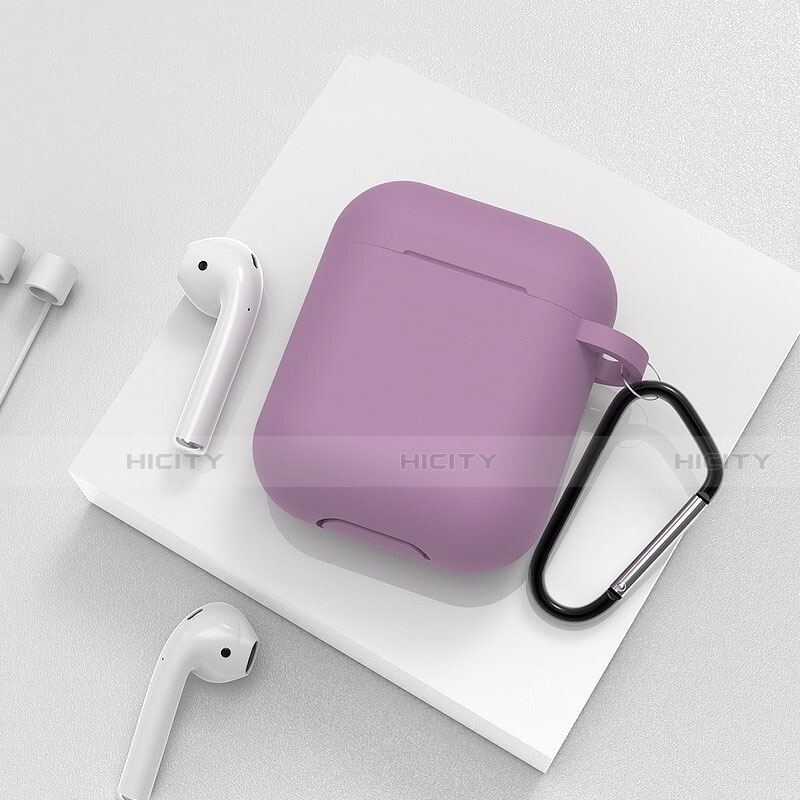 Coque de Protection en Silicone avec Mousqueton pour Boitier de Charge de Airpods C02 Violet Plus