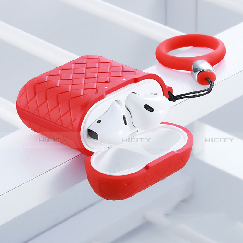 Coque de Protection en Silicone avec Mousqueton pour Boitier de Charge de Airpods C04 Rouge Plus