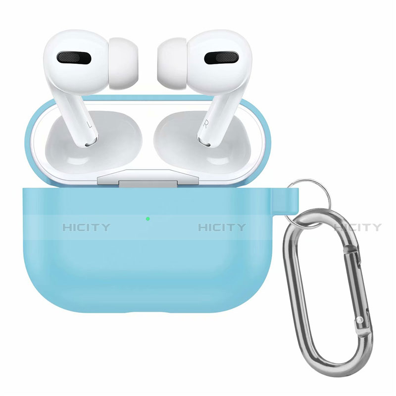 Coque de Protection en Silicone avec Mousqueton pour Boitier de Charge de AirPods Pro Bleu Ciel Plus