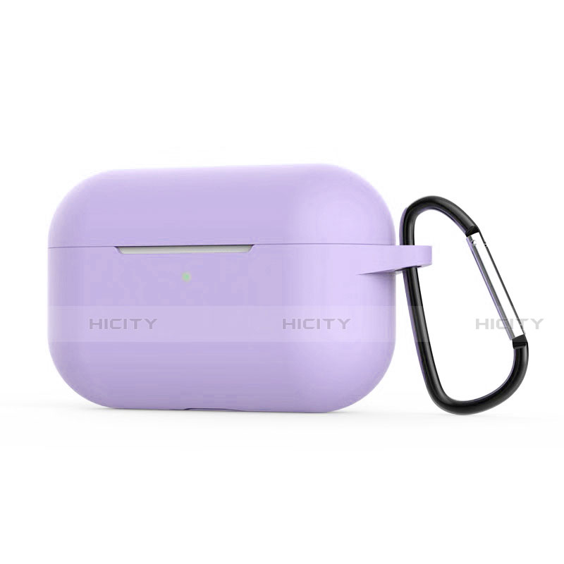 Coque de Protection en Silicone avec Mousqueton pour Boitier de Charge de AirPods Pro C02 Violet Clair Plus