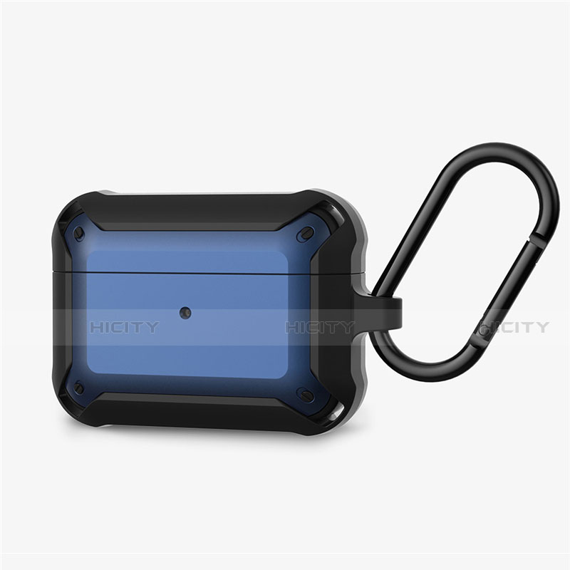 Coque de Protection en Silicone avec Mousqueton pour Boitier de Charge de AirPods Pro C03 Bleu et Noir Plus