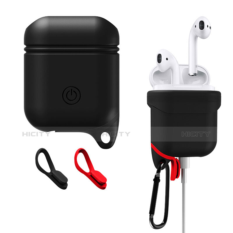 Coque de Protection en Silicone avec Mousqueton pour Boitier de Charge de Airpods Z02 Noir Plus