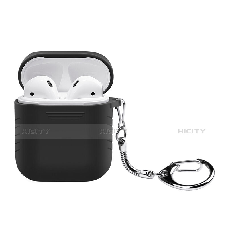 Coque de Protection en Silicone avec Mousqueton pour Boitier de Charge de Airpods Z04 Noir Plus