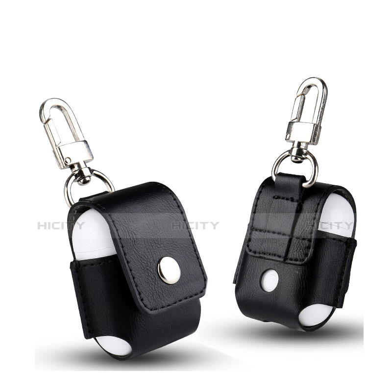 Coque en Cuir avec Mousqueton pour Boitier de Charge de Airpods A01 Noir Plus