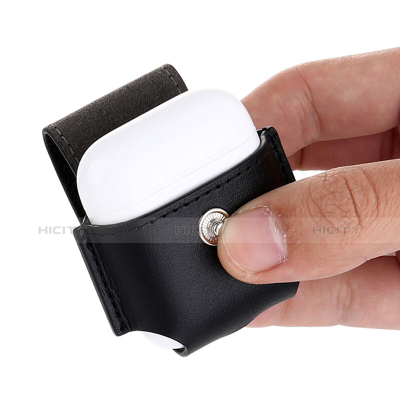 Coque en Cuir avec Mousqueton pour Boitier de Charge de Airpods A01 Noir Plus