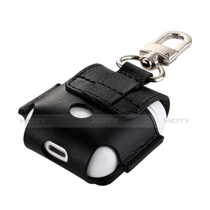 Coque en Cuir avec Mousqueton pour Boitier de Charge de Airpods A01 Noir Plus