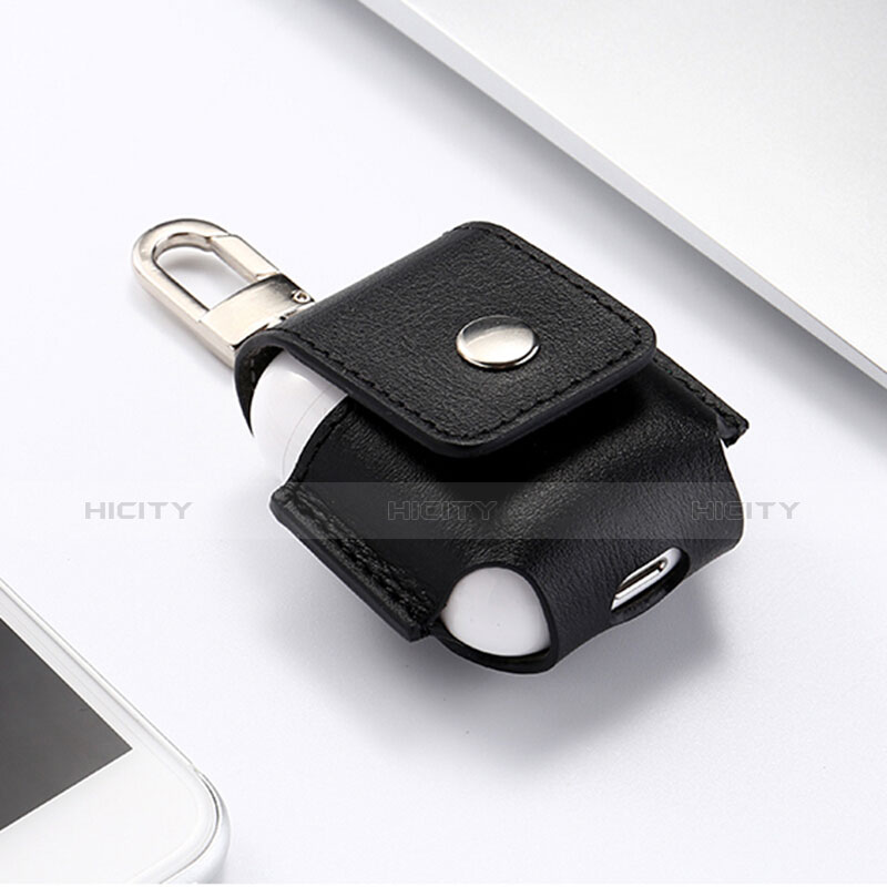 Coque en Cuir avec Mousqueton pour Boitier de Charge de Airpods A01 Noir Plus