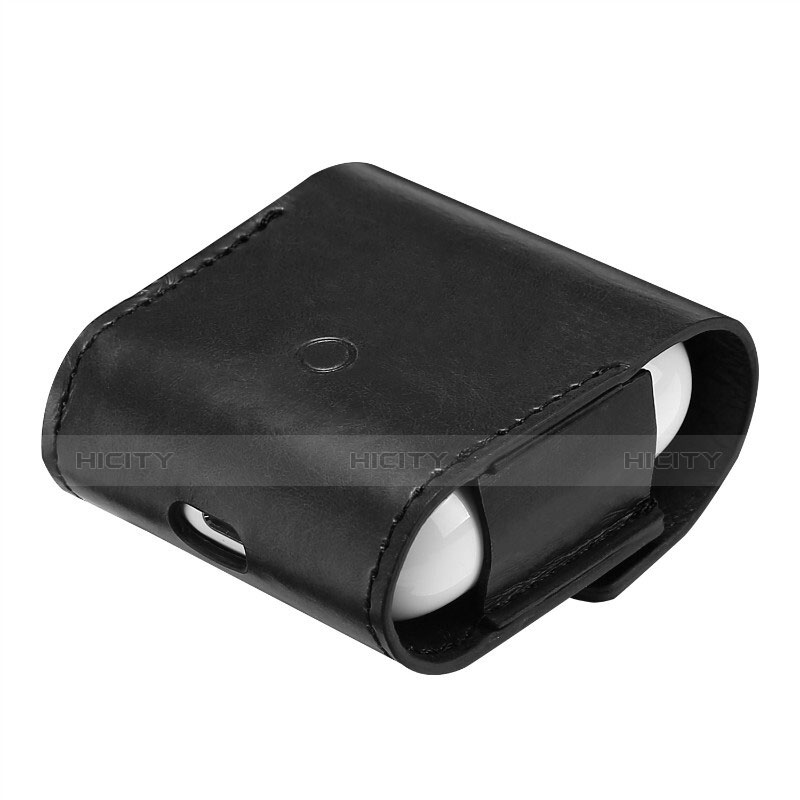 Coque en Cuir avec Mousqueton pour Boitier de Charge de Airpods A02 Noir Plus