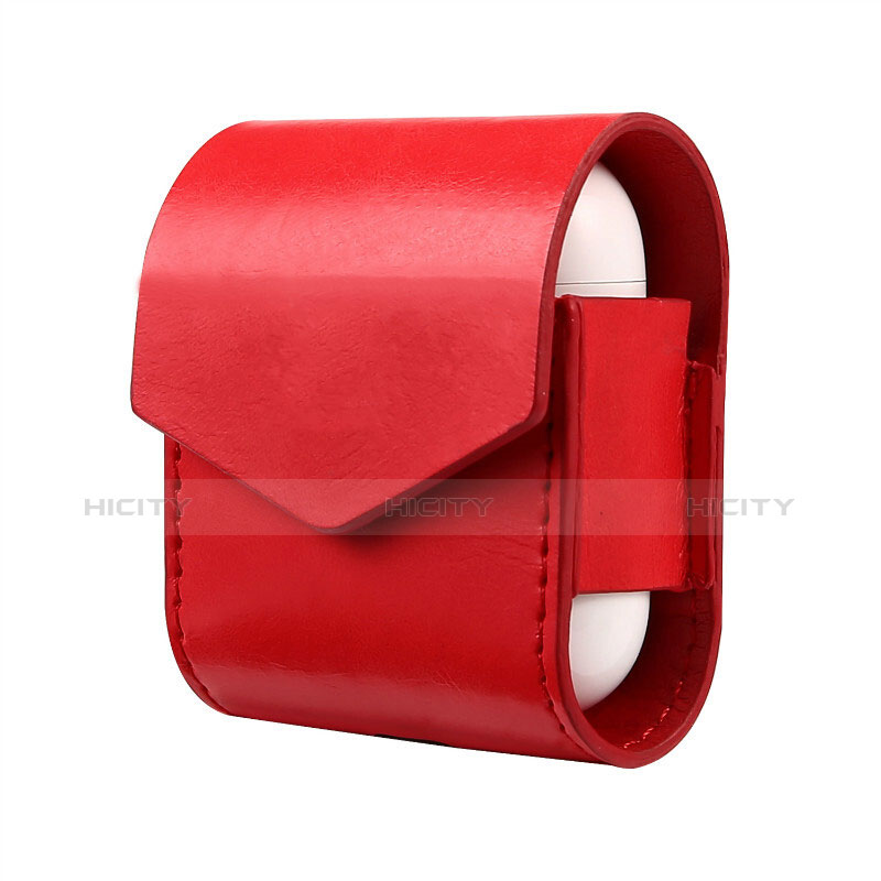 Coque en Cuir avec Mousqueton pour Boitier de Charge de Airpods A02 Rouge Plus