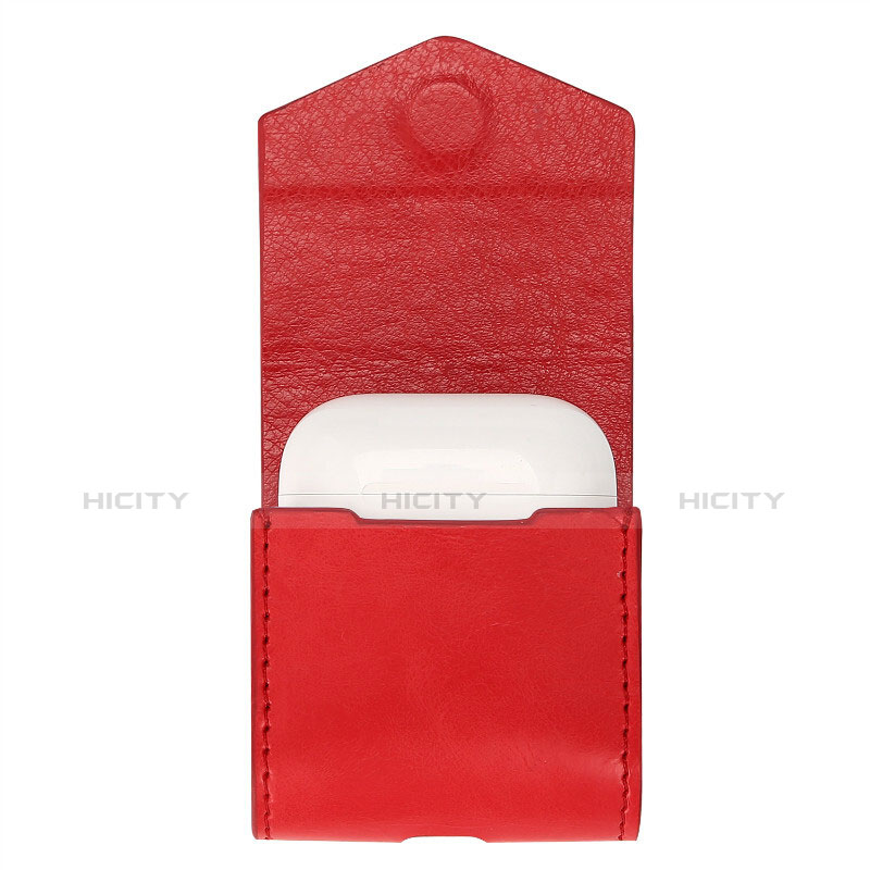 Coque en Cuir avec Mousqueton pour Boitier de Charge de Airpods A02 Rouge Plus