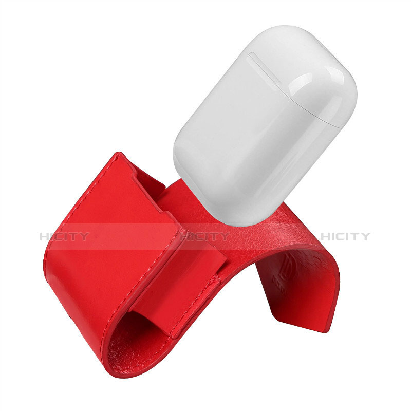 Coque en Cuir avec Mousqueton pour Boitier de Charge de Airpods A02 Rouge Plus