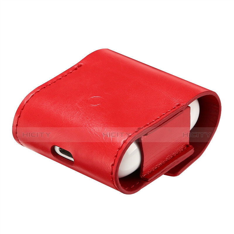 Coque en Cuir avec Mousqueton pour Boitier de Charge de Airpods A02 Rouge Plus