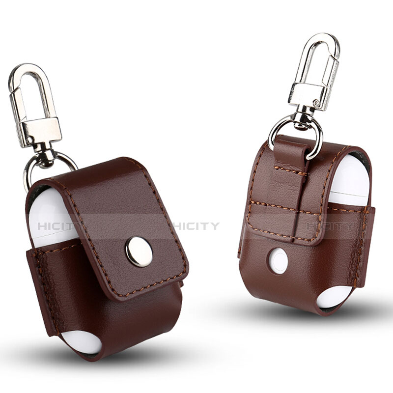 Coque en Cuir avec Mousqueton pour Boitier de Charge de Airpods A03 Marron Plus