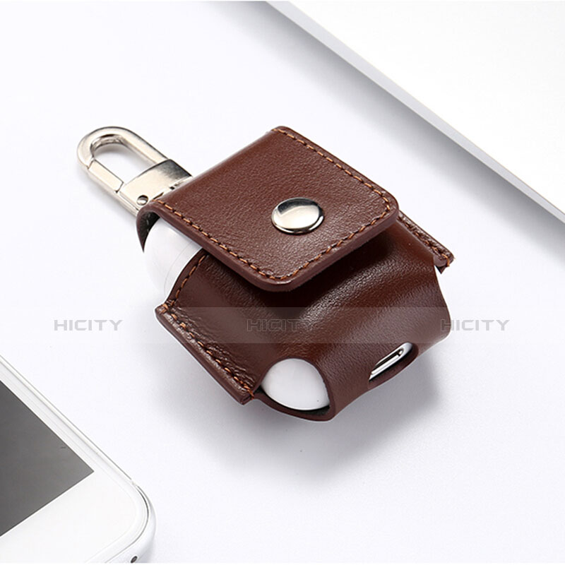 Coque en Cuir avec Mousqueton pour Boitier de Charge de Airpods A03 Marron Plus