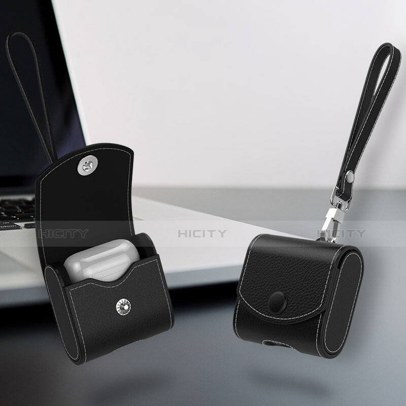 Coque en Cuir avec Mousqueton pour Boitier de Charge de Airpods A05 Noir Plus