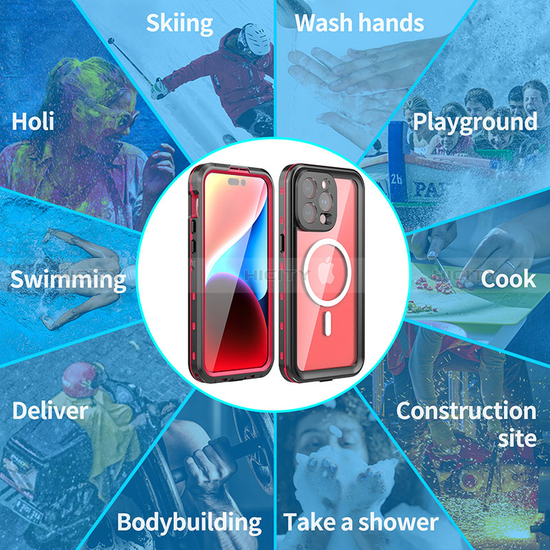 Coque Etanche Contour Silicone et Plastique Housse Etui Waterproof 360 Degres avec Mag-Safe Magnetic Magnetique HJ1 pour Apple iPhone 15 Pro Max Plus