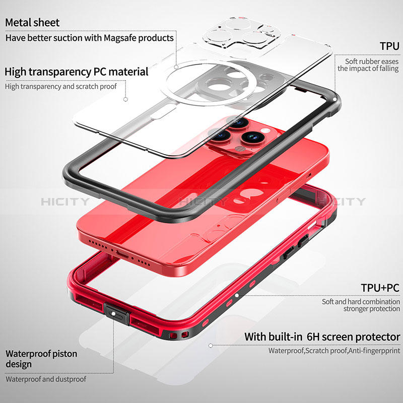 Coque Etanche Contour Silicone et Plastique Housse Etui Waterproof 360 Degres avec Mag-Safe Magnetic Magnetique HJ1 pour Apple iPhone 15 Pro Max Plus