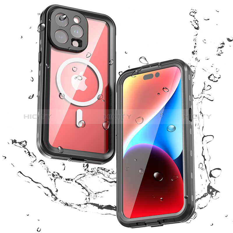 Coque Etanche Contour Silicone et Plastique Housse Etui Waterproof 360 Degres avec Mag-Safe Magnetic Magnetique pour Apple iPhone 13 Pro Noir Plus