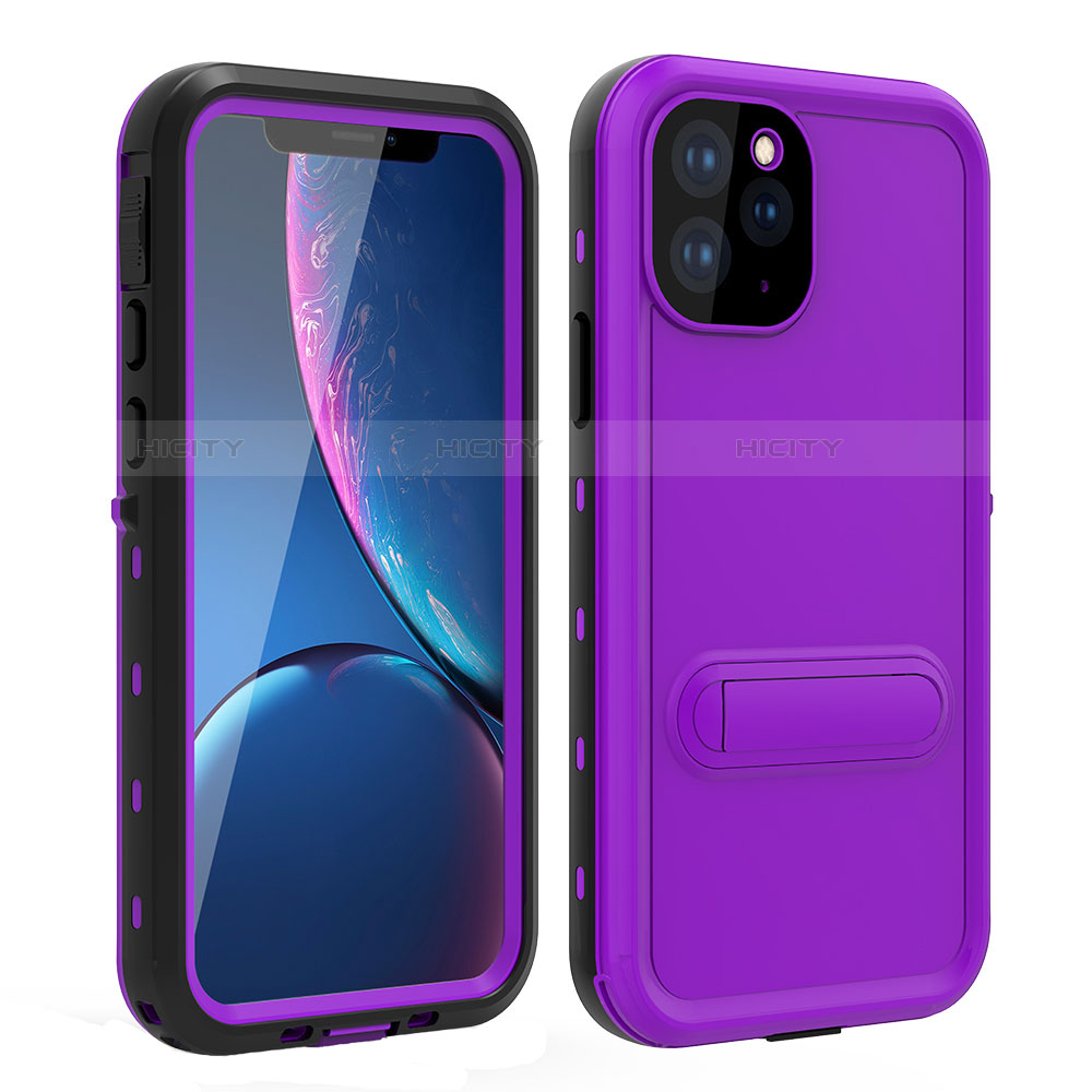 Coque Etanche Contour Silicone et Plastique Housse Etui Waterproof 360 Degres avec Support pour Apple iPhone 11 Pro Max Violet Plus