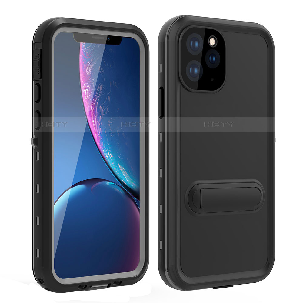 Coque Etanche Contour Silicone et Plastique Housse Etui Waterproof 360 Degres avec Support pour Apple iPhone 11 Pro Noir Plus