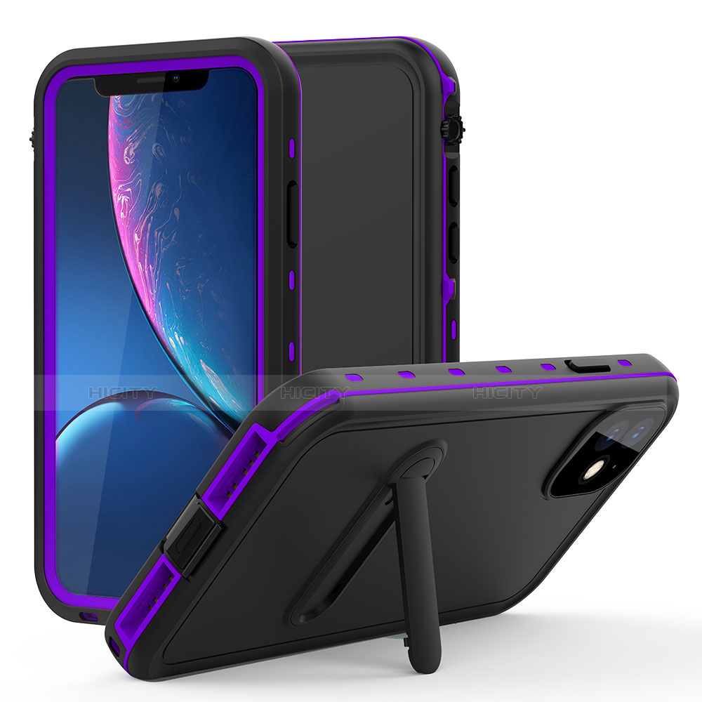 Coque Etanche Contour Silicone et Plastique Housse Etui Waterproof 360 Degres avec Support pour Apple iPhone 11 Violet Plus